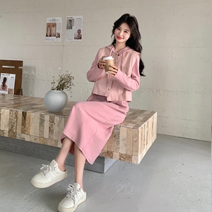 【现货】韩版针织卫衣裙+PU皮马甲两件套套装 525-P155-K228图片