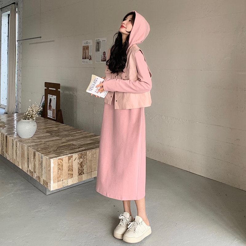 【现货】韩版针织卫衣裙+PU皮马甲两件套套装525-P155-K228，女装套装/套裙，浙宝113