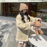 韩版小香风羊羔毛麂皮毛一体外套女2025冬季新款加厚显瘦棉衣棉服，女装皮草，浙宝113