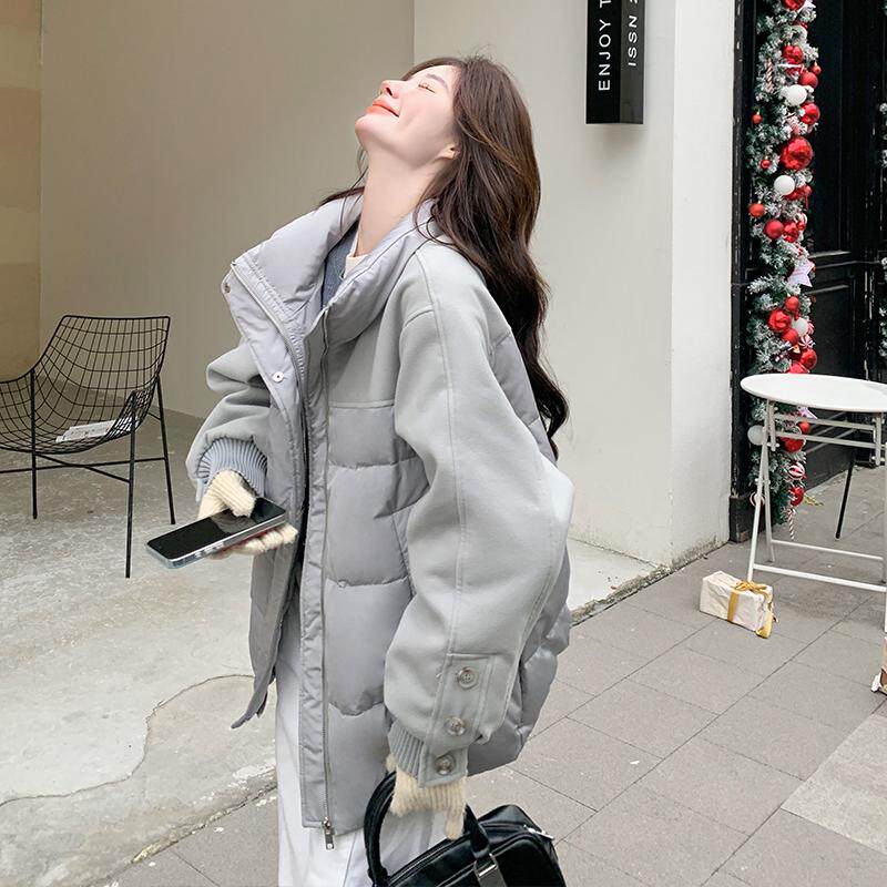 高级感拼接羽绒服女2025冬季新款学院风减龄加厚保暖白鸭绒短外套图片