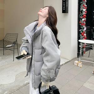 高级感拼接羽绒服女2025冬季新款学院风减龄加厚保暖白鸭绒短外套图片