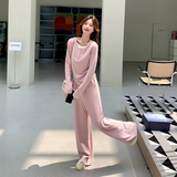 粉色温柔风运动休闲套装春秋女2025新款韩系甜美减龄阔腿裤两件套，女装套装/套裙，浙宝113