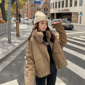 【现货】 内胆兔毛大毛领工装风短款派克服 615-P170-K258图片