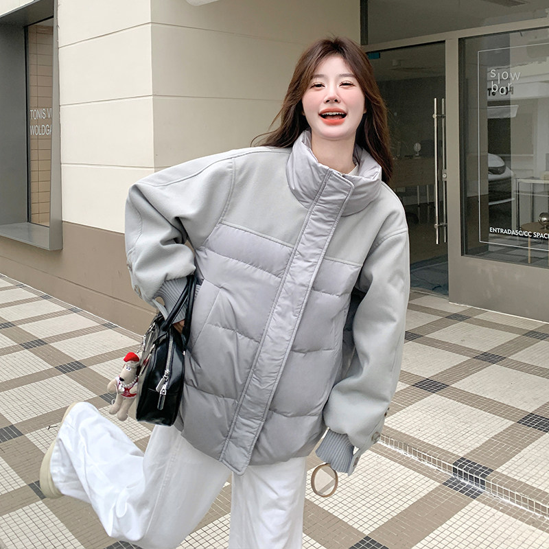 高级感拼接羽绒服女2025冬季新款学院风减龄加厚保暖白鸭绒短外套,女装羽绒服,浙宝113