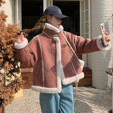 【现货】安可拉红麂皮绒拼兔貂毛皮毛一体235-P175-K248，女装派克服，浙宝113