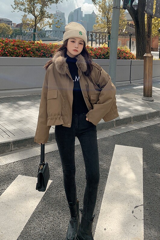 【现货】大毛领短款派克服615-P170-K258,女装派克服,浙宝113