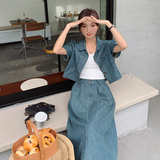 通勤风牛仔半身裙套装女2024夏新款小个子穿搭减龄上衣裙子两件套，女装套装/套裙，浙宝113