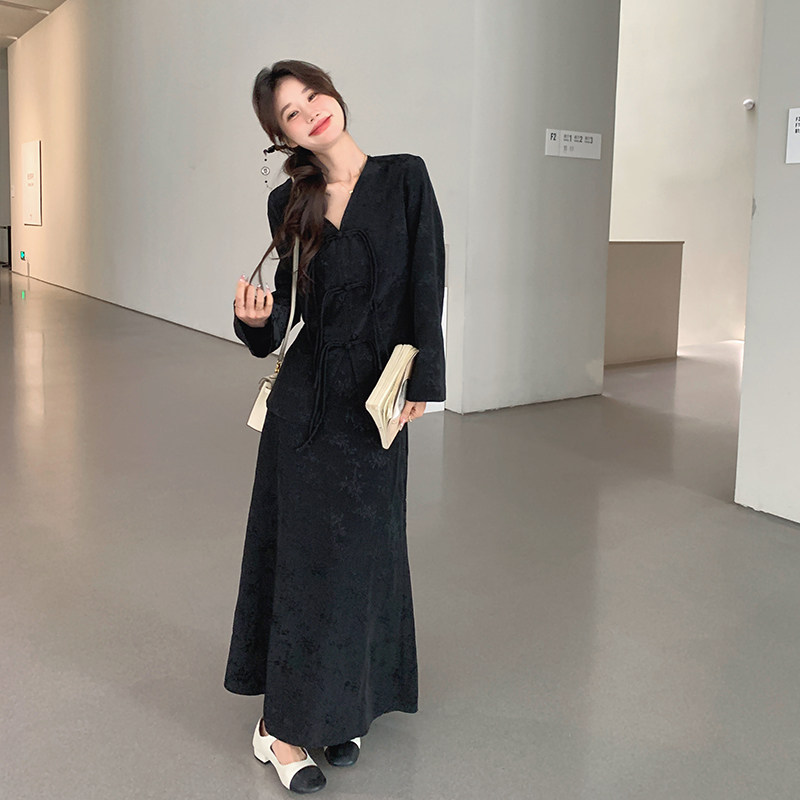 新中式提花套装裙子女2025春季新款复古优雅气质上衣半身裙两件套,女装套装/套裙,浙宝113
