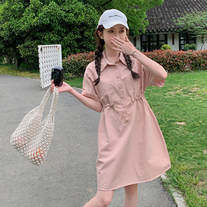 法式粉色收腰工装裙连衣裙女夏2024新款小个子森系学院风高级感图片