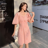 【新款现货】两穿灯笼袖水洗粉牛仔连衣裙843-P115-K168，女装连衣裙，浙宝113