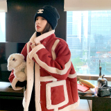 【大货已出】圣诞红麂皮绒仿兔毛皮毛一体886-P180-K268，女装派克服，浙宝113