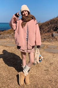 【现货】羊羔毛拼皮皮毛一体棒球服外套 227-P175-K258图片