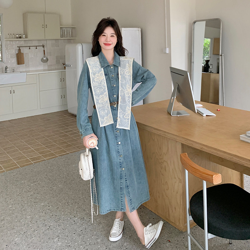 港风复古披肩牛仔连衣裙女2025春季新款设计感减龄收腰显瘦衬衫裙,女装套装/套裙,浙宝113