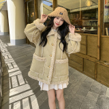 韩版小香风羊羔毛麂皮毛一体外套女2025冬季新款加厚显瘦棉衣棉服，女装皮草，浙宝113