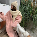 粉色中长款羊羔毛外套女冬2024新款学院风过膝皮毛一体颗粒绒大衣，女装皮草，浙宝113