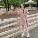 法式粉色收腰工装裙连衣裙女夏2024新款小个子森系学院风高级感，女装连衣裙，浙宝113