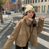 【现货】内胆兔毛大毛领工装风短款派克服615-P170-K258，女装派克服，浙宝113