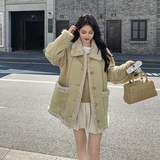 韩版小香风羊羔毛麂皮毛一体外套女2025冬季新款加厚显瘦棉衣棉服，女装皮草，浙宝113