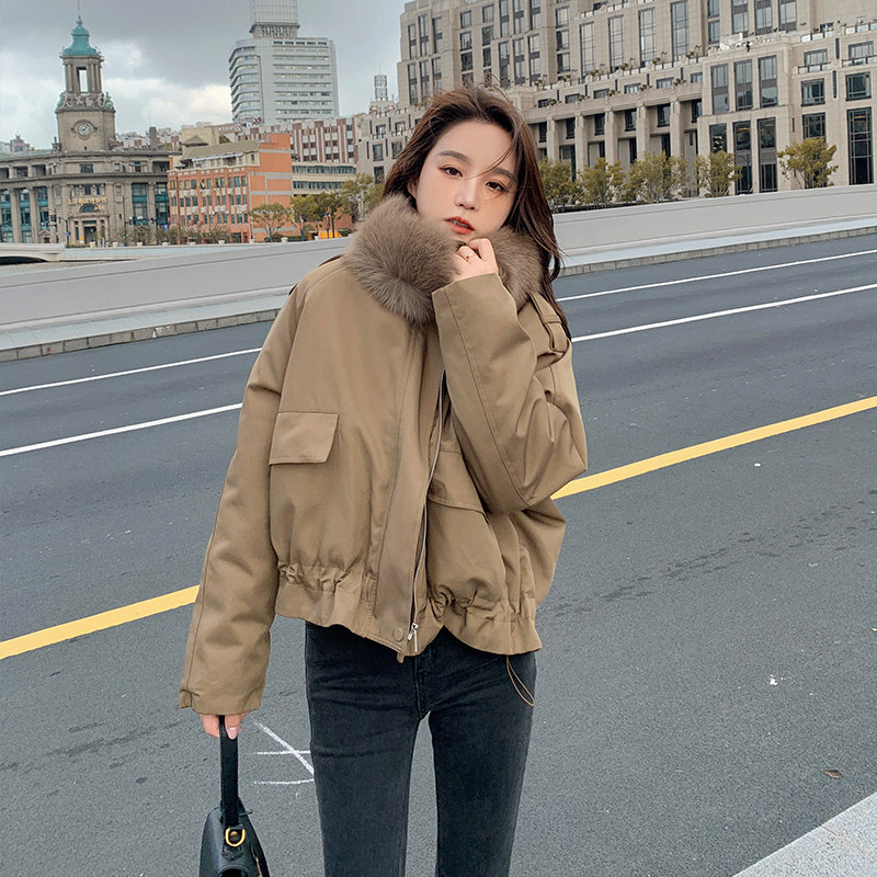 【现货】内胆兔毛大毛领工装风短款派克服615-P170-K258，女装派克服，浙宝113