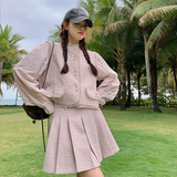 法式气质名媛小香风套装裙女春季新款高级感马甲衬衫百褶裙三件套，女装套装/套裙，浙宝113
