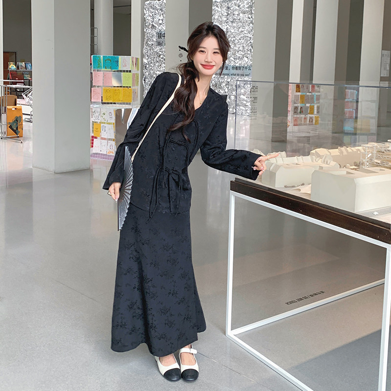 新中式提花套装裙子女2025春季新款复古优雅气质上衣半身裙两件套,女装套装/套裙,浙宝113