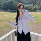 紫色小香风短外套女2024春新款法式名媛小个子高级感显瘦气质上衣，女装短外套，浙宝113