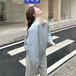 【现货】90羽绒内胆针织领拼接蛋白皮羽绒服 519-P255-K368图片