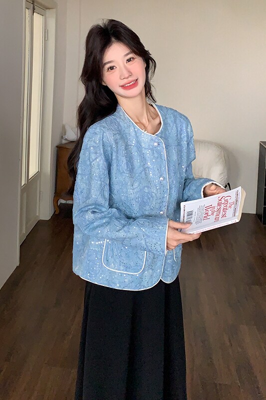 【现货】新中式风提花亮片牛仔外套女528-P155-K218,女装短外套,浙宝113