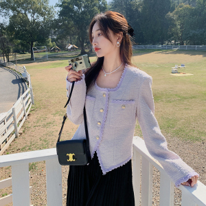 紫色小香风短外套女2024春新款法式名媛小个子高级感显瘦气质上衣图片