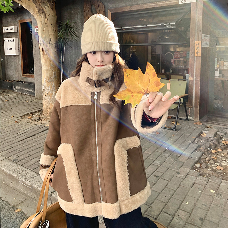 【现货】磨砂雪花扎染皮皮毛一体外套505-P185-K278，女装皮草，浙宝113