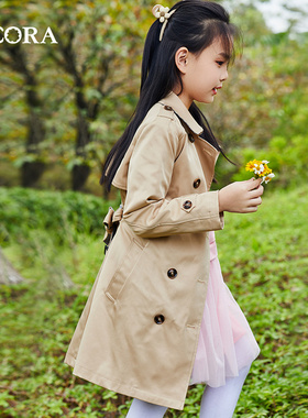 巴柯拉童装女童外套儿童宝宝春秋装长款高端英伦风双排扣风衣