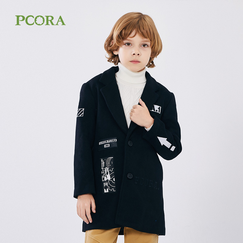 巴柯拉男童外套中长款羊毛呢大衣