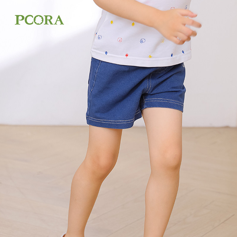 巴柯拉童装女小童牛仔短裤印花韩版洋气女孩夏薄款蓝色牛仔裤