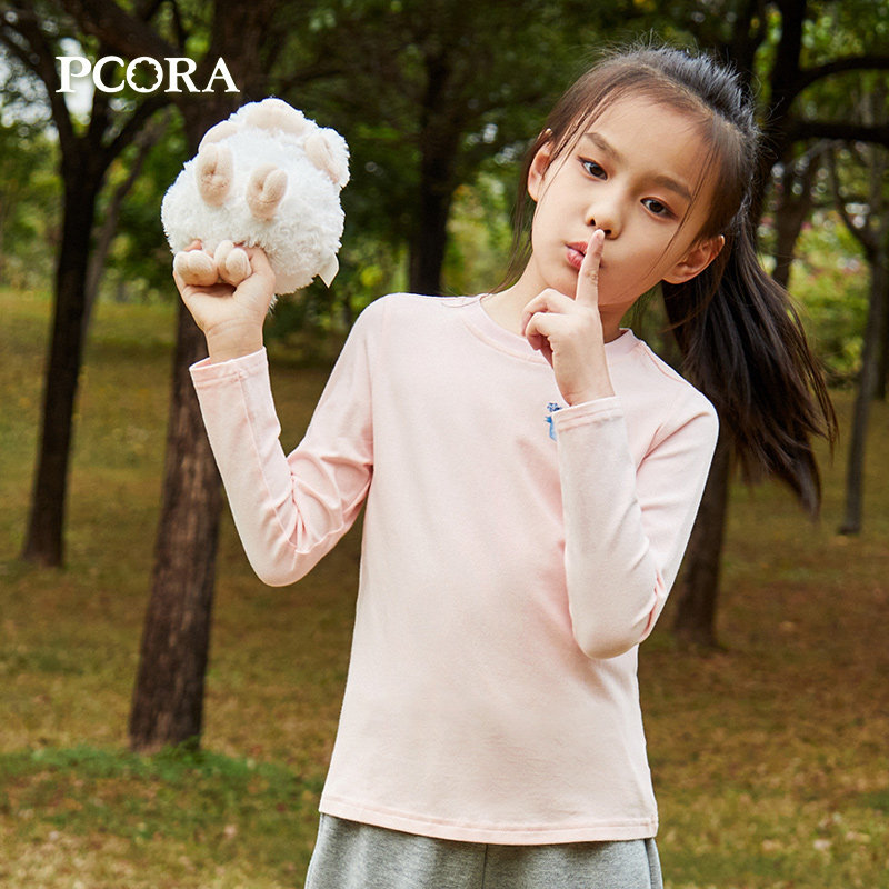巴柯拉女大童纯色印花圆领T恤