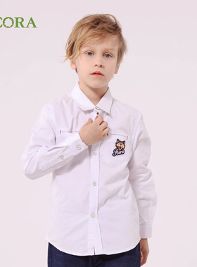 巴柯拉男童衬衫长袖韩系童装春秋款学生白色纯棉儿童上衣