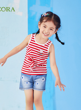 巴柯拉专柜同款女小童短款牛仔短裤夏宽松薄款儿童柔软浅蓝色裤子