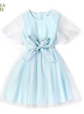 巴柯拉专柜同款儿童连衣裙女童夏蓝色裙子宝宝公主裙纱裙演出服