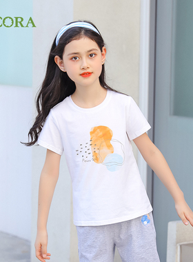 巴柯拉专柜同款夏装女童圆领短袖T恤新款女大童洋气儿童白色上衣