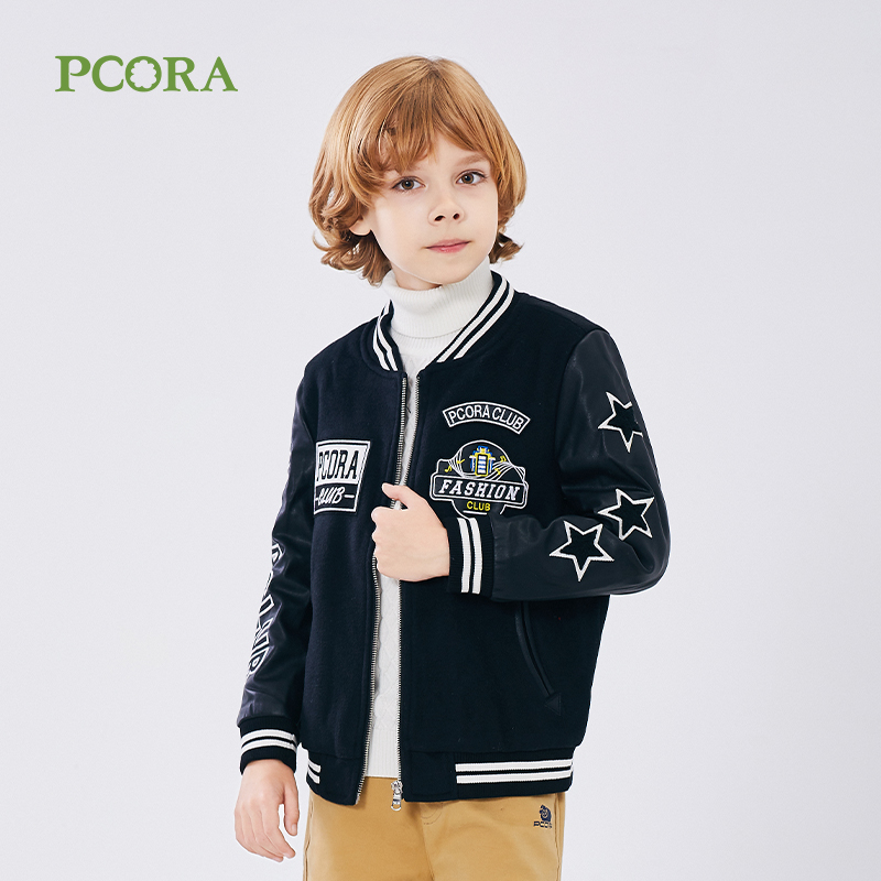 男童呢子短外套保暖拉链