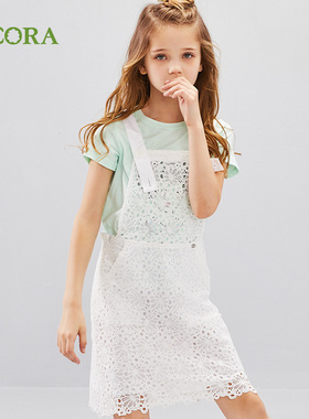 巴柯拉儿童装女童吊带裙夏季2021新款中大童简约白色学生花朵裙子