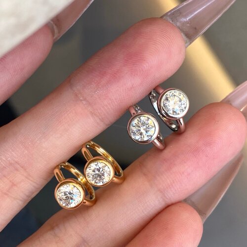 水贝黄金珠宝18K金培育钻石泡泡耳扣耳饰送女友父母情人节礼物