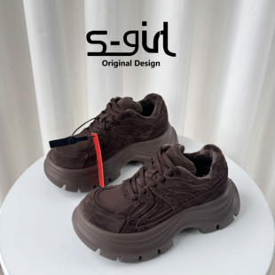 百搭厚底休闲运动鞋 女2025新款 TWTW秋冬加绒增高6CM老爹鞋 SGIRL