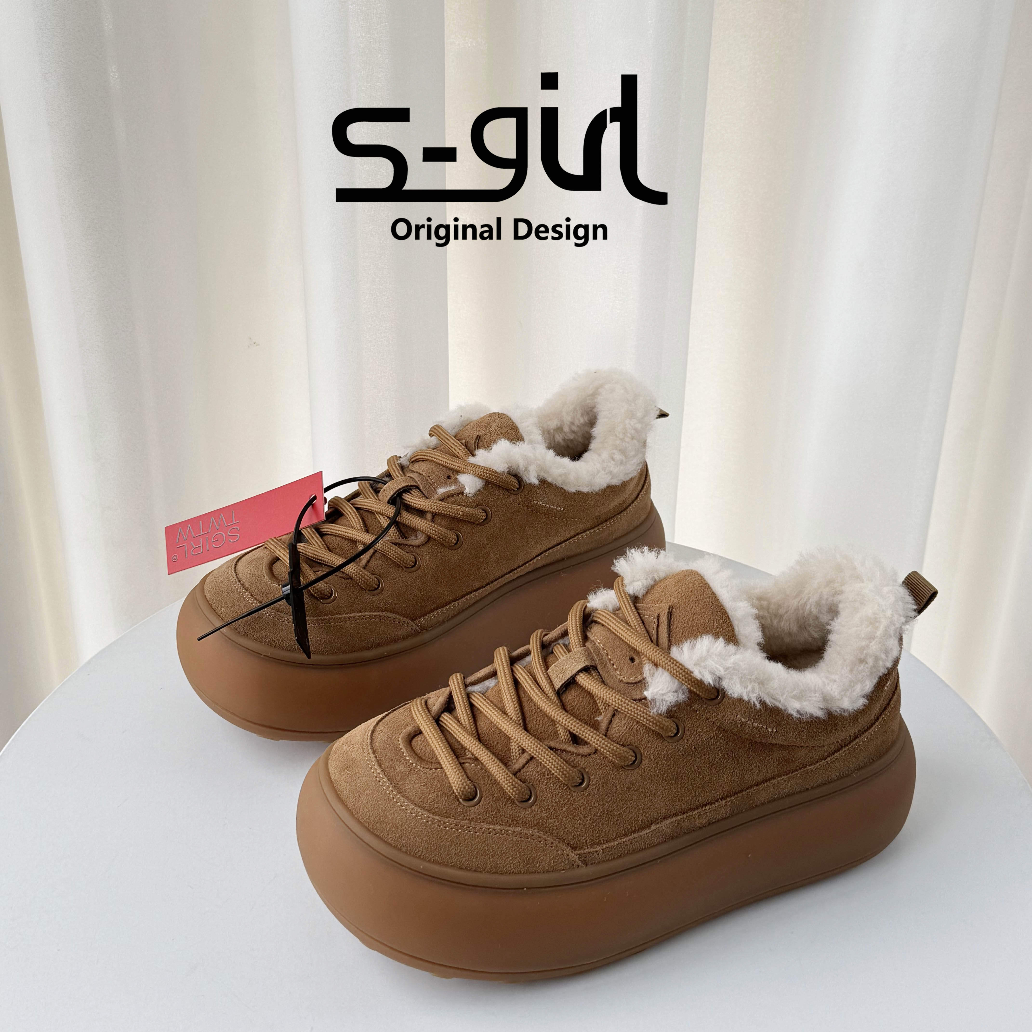 SGIRLTWTW加绒厚底面包板鞋女