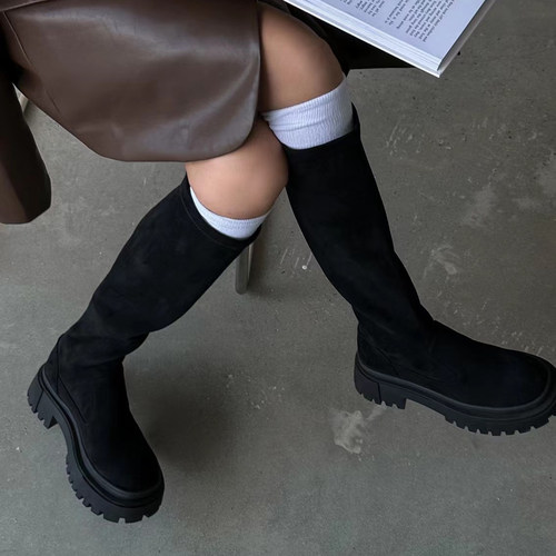 套筒厚底不过膝长靴女
