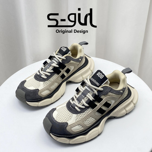 百搭休闲跑步运动鞋 女超火2024新款 TWTW复古撞色网红老爹鞋 SGIRL