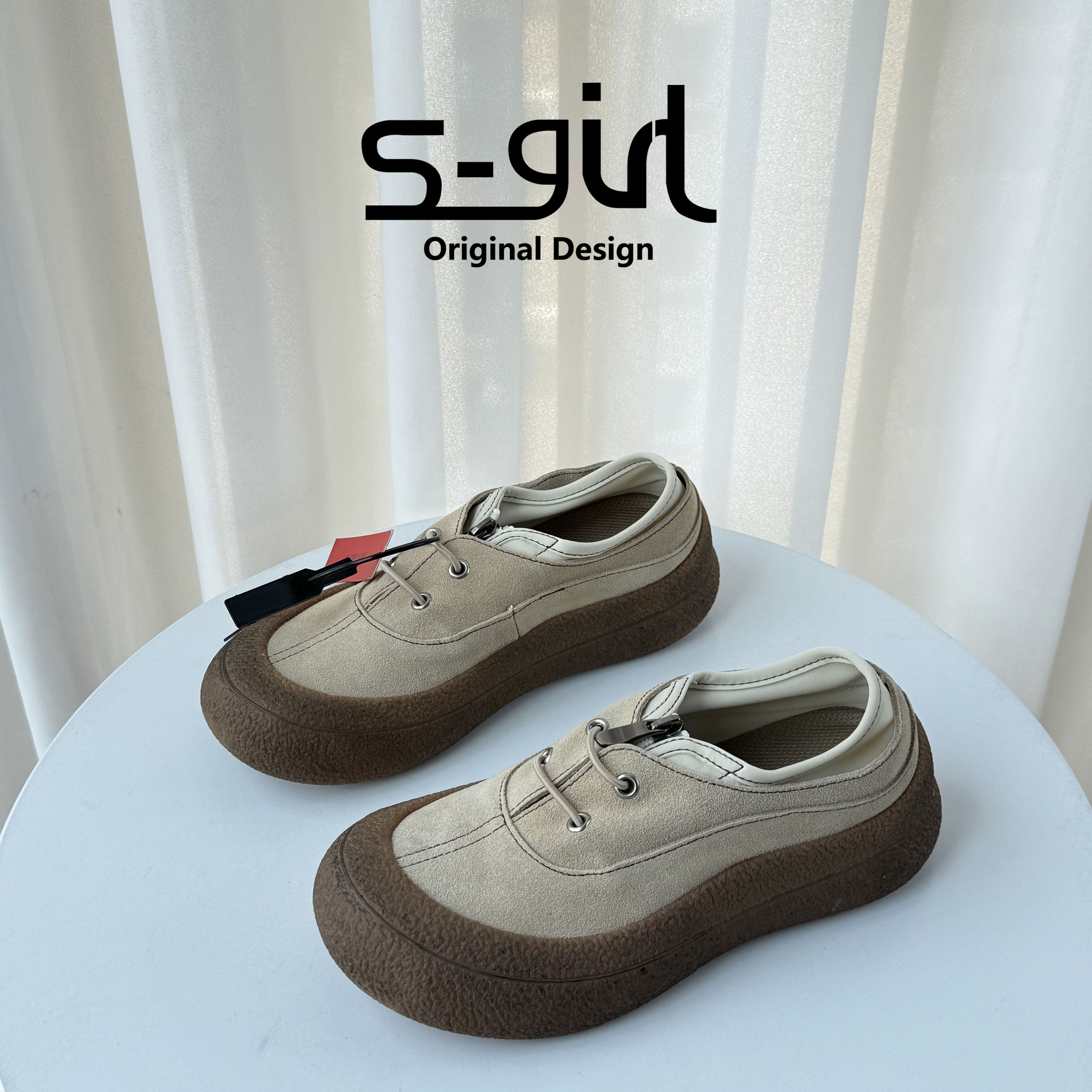 SGIRLTWTW擦色厚底大头帆布鞋女