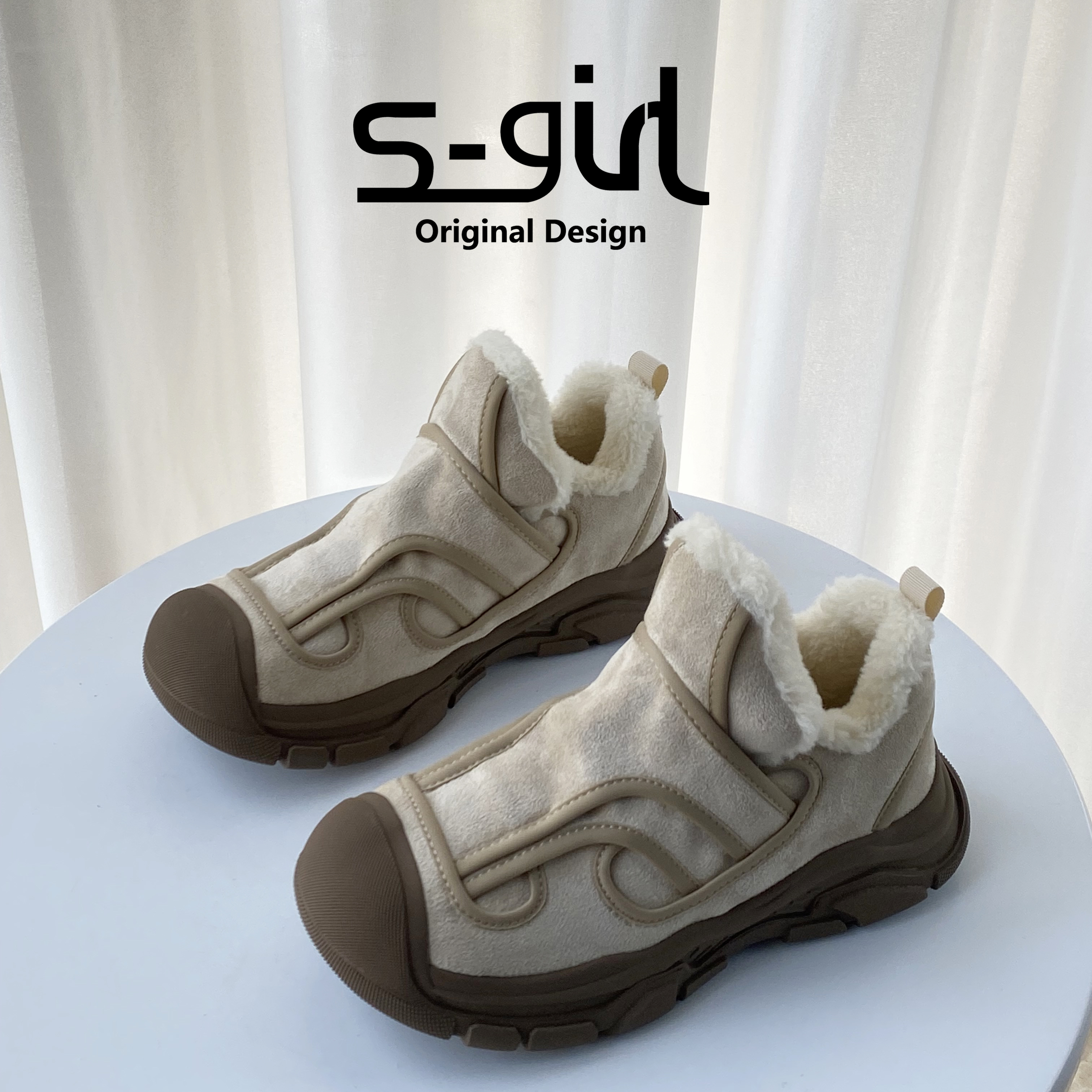 SGIRLTWTW一脚蹬套脚加绒棉鞋女