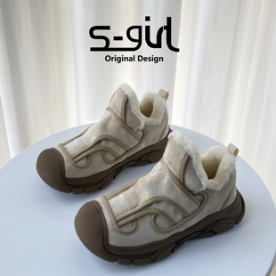 百搭厚底懒人保暖乐福鞋 女2025新款 TWTW一脚蹬套脚加绒棉鞋 SGIRL