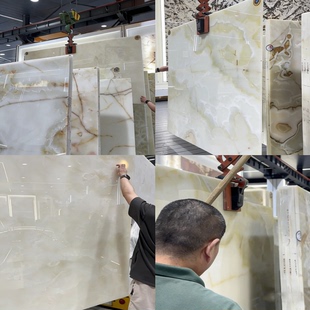 白冰玉石天然大理石板材别墅自建房玄关电视背景墙面石材地砖定制