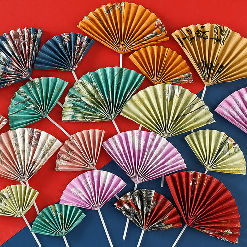 中国风扇子蛋糕装饰插牌青花瓷